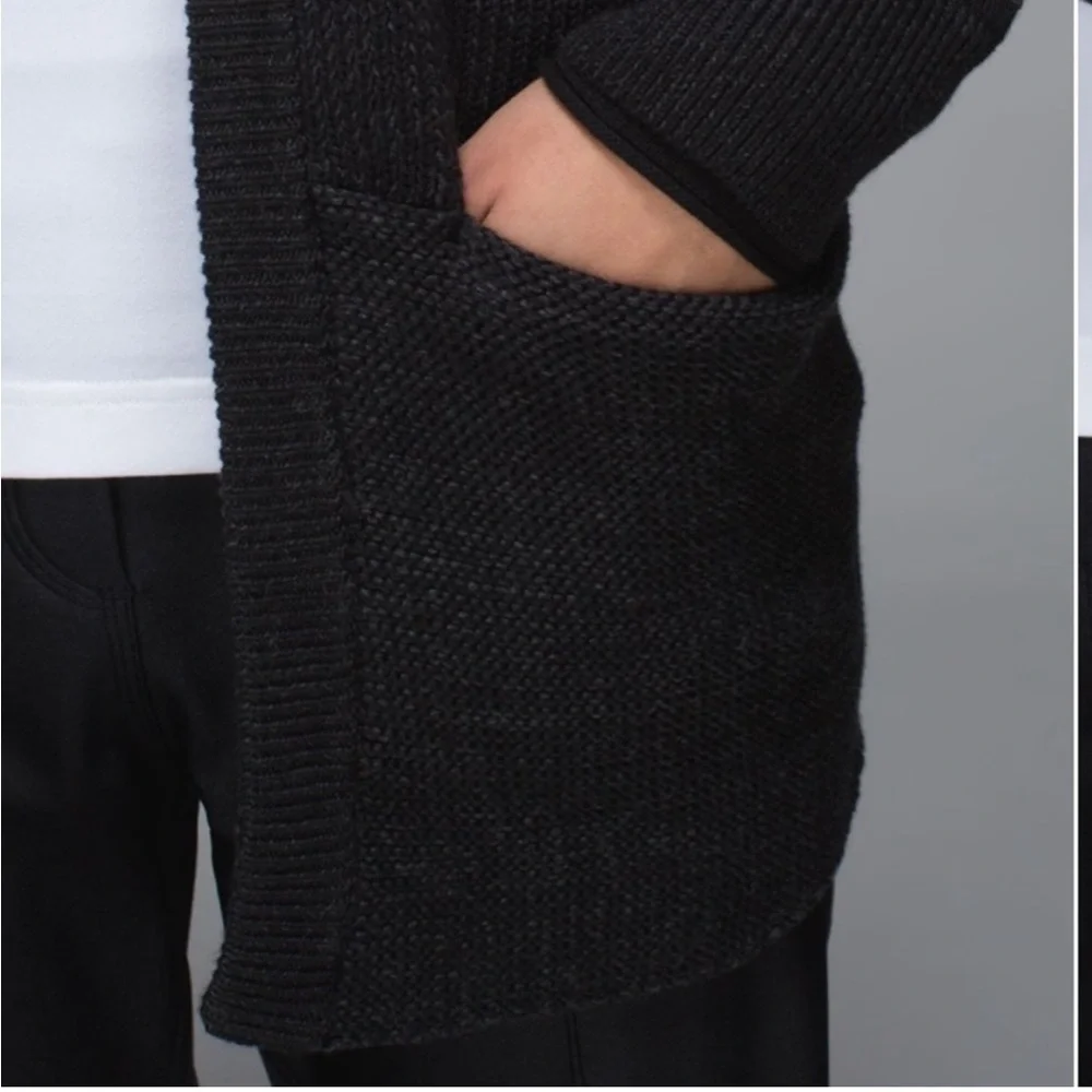 Lululemon We Like To Cardi Heathered Black Knit Cardigan Sweater One Snap Long